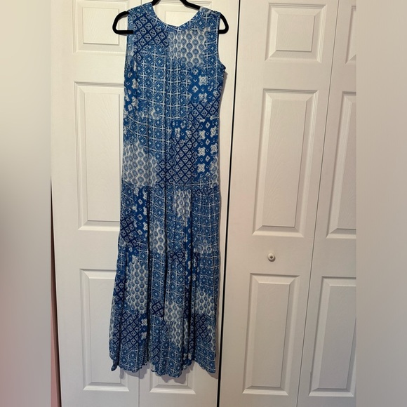 Anthropologie Raga blue white Cloud Nine boho prairie cottage Greek maxi dress - Picture 7 of 10
